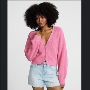 NWT Merino-Blend V-Neck Cardigan - Express - Size M - Rose